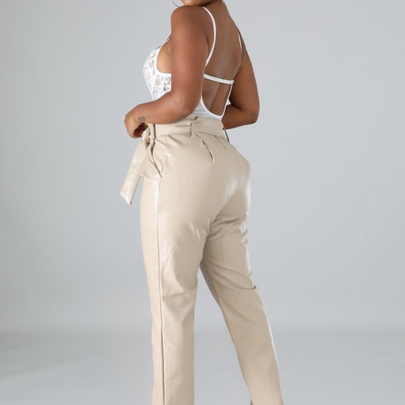 Beige Leatherette Pants - Picture 3 of 4
